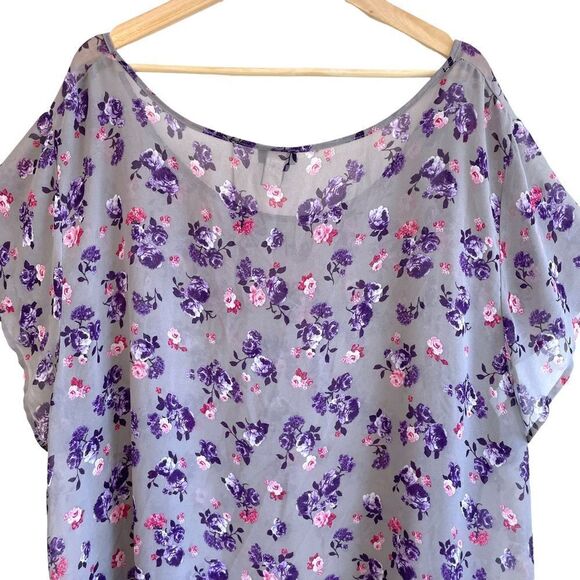 Torrid Fog & Floral Semi Sheer Purple Top - Picture 5 of 8